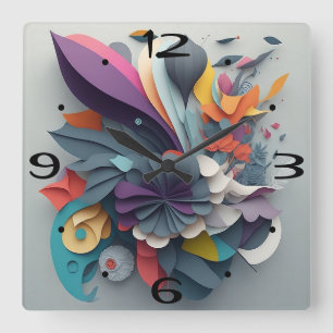 Horloge Carrée Nouvelle Maison Wall Room Timepiece Graphisme Flor