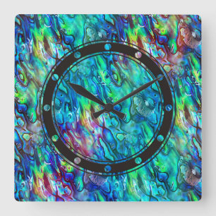 Horloge Carrée Nouvelle-Zélande Abalone Paua Shell Motif 1