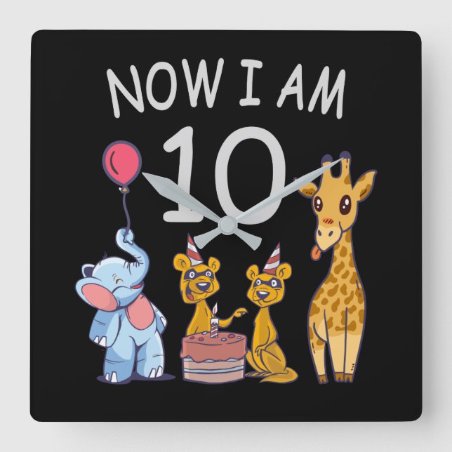 Horloge Carrée Now I, 10 ans d'âge 10 Birthday (Recto)