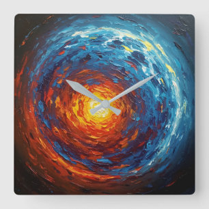 Horloge Carrée Noyau abstrait - Art vibrant de style pictural