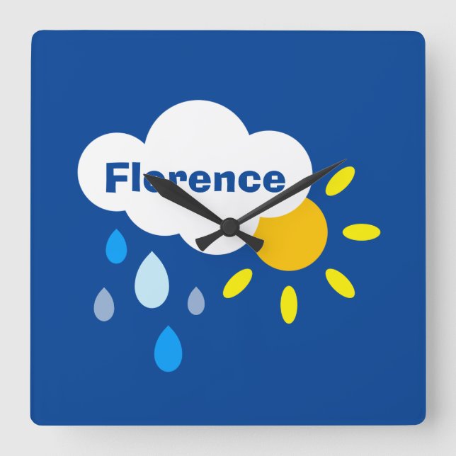 Horloge Carrée Nuage, pluie et soleil personnalisés (Recto)