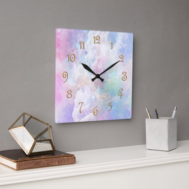 Horloge Carrée Nuages et étoiles de rêve (Bureau)