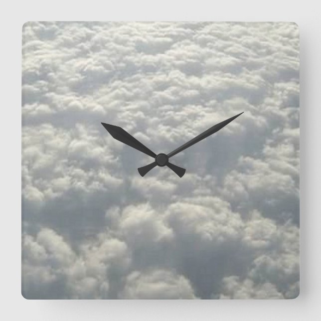 HORLOGE CARRÉE NUAGES FLUFFY BLANCS (Recto)