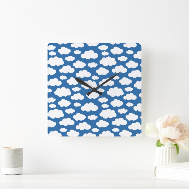 Horloge Carrée Nuages mignons et duveteux pour enfants dans le ci (Maison)