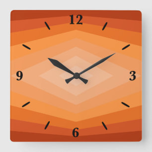 Horloge Carrée Nuances D'Art Abstrait Géométrique Orange