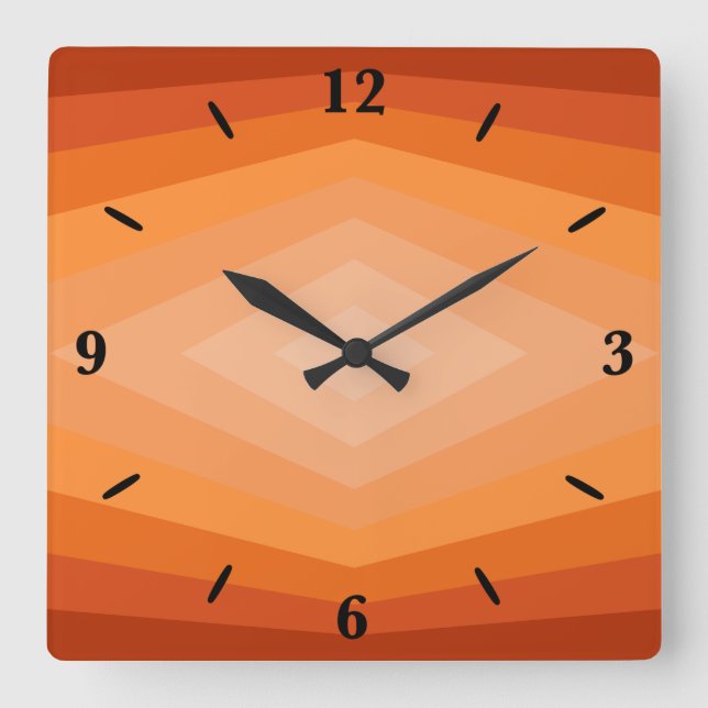 Horloge Carrée Nuances D'Art Abstrait Géométrique Orange (Recto)