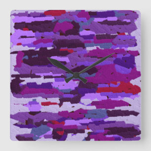 Horloge Carrée Nuances de calque bossées violet et rouge