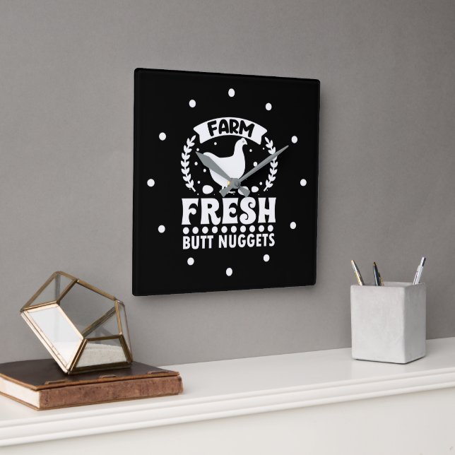 Horloge Carrée Nuggets de Fesse Fraîchement de la Ferme (Bureau)