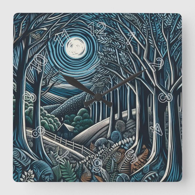 Horloge Carrée Nuit dans les bois (Recto)