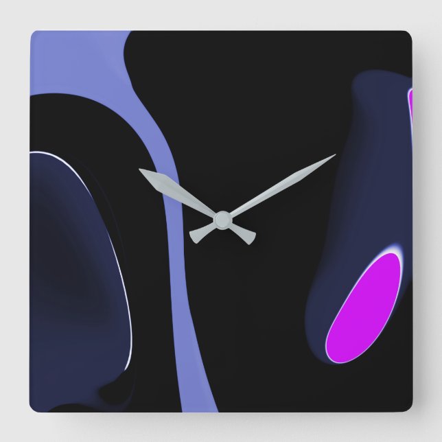 Horloge Carrée Nuit de la Comète : Bleu Abstrait, Violet & Noir (Recto)