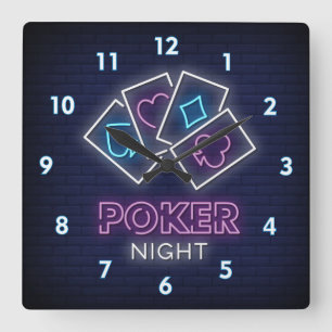 Horloge Carrée Nuit de Poker en Néon Simulée très Cool et colorée