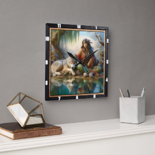 Horloge Carrée Nuit étoilée autochtone : Pins Échos Calme