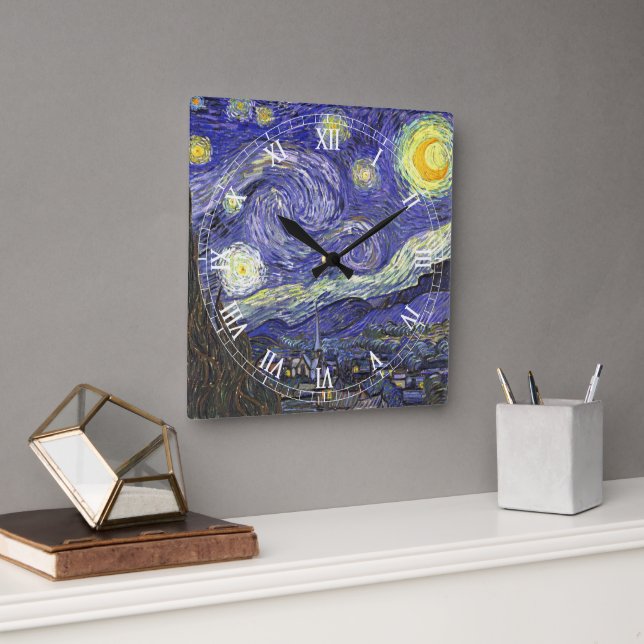 Horloge Carrée Nuit étoilée par Vincent van Gogh (Bureau)