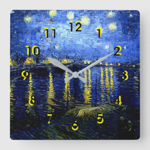 Horloge Carrée Nuit étoilée sur le Rhône, art Van Gogh