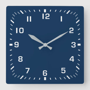 Horloge Carrée Numéro de Carré blanc Facebook sur Navy Blue