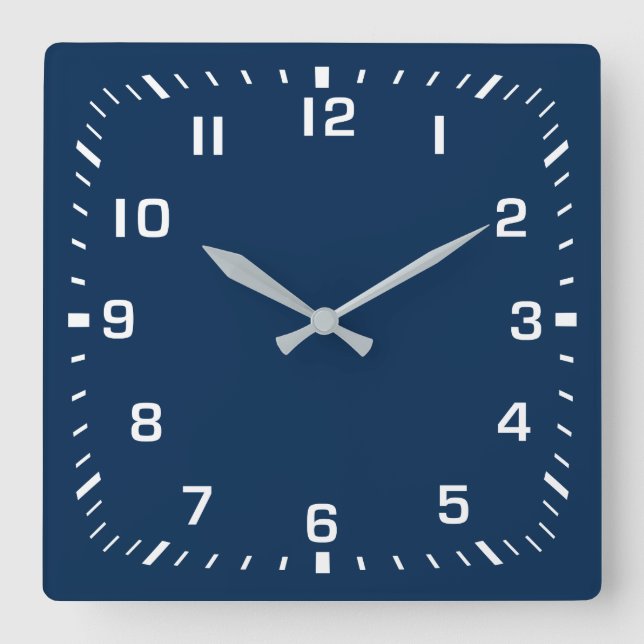 Horloge Carrée Numéro de Carré blanc Facebook sur Navy Blue (Recto)