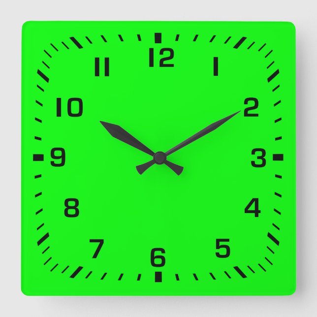 Horloge Carrée Numéro de Carré noir Facebook sur Lime Green (Recto)