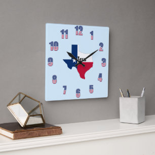 Horloge Carrée Numéro de couleur patriotique de l'état du Texas