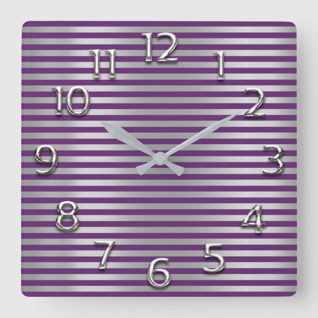 Horloge Carrée Numéros arabes gris argenté Plum violet ligne band (Recto)