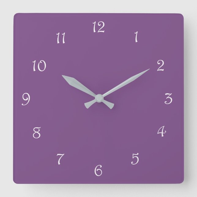 Horloge Carrée Numéros de script blanc sur wccn mauve (Recto)