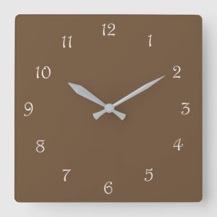 Horloge Carrée Numéros de script blanc sur wccnt Brown