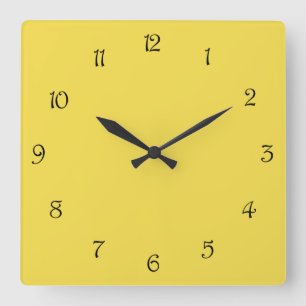 Horloge Carrée Numéros de script noir sur wccn jaune