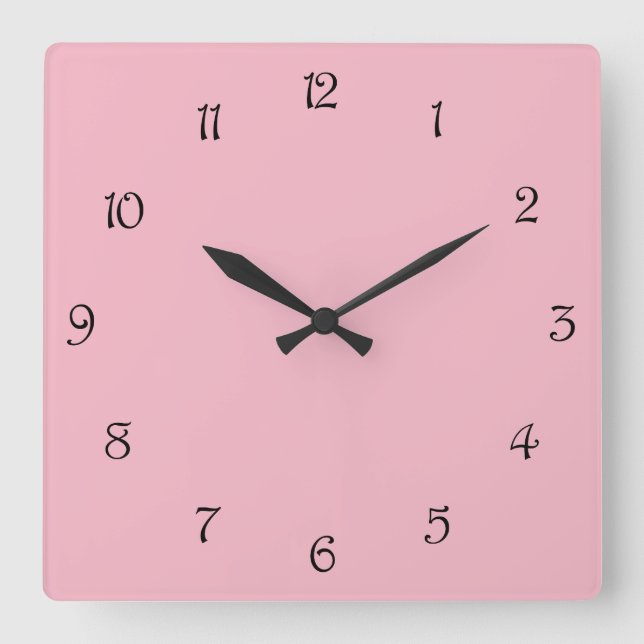Horloge Carrée Numéros de script noir sur wccnt rose (Recto)