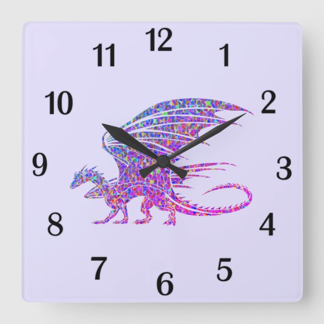 Horloge Carrée Numéros Extraordinaires de Mosaïque Dragon violet (Recto)