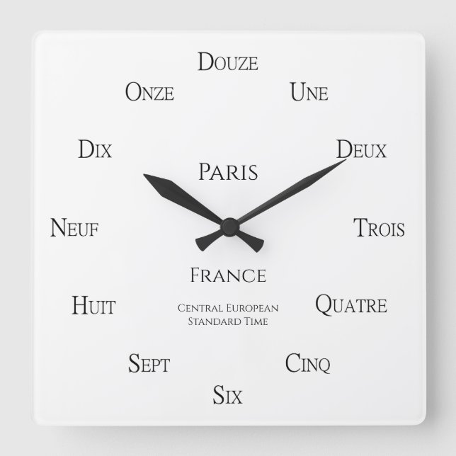 Horloge Carrée Numéros français Zone horaire de la ville personna (Recto)