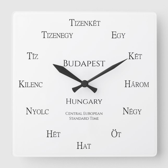 Horloge Carrée Numéros hongrois Zone horaire de la ville personna (Recto)