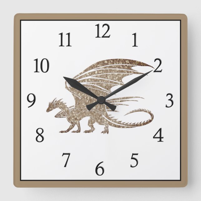 Horloge Carrée Numéros noirs de dragon de mosaïque Extraordinaire (Recto)