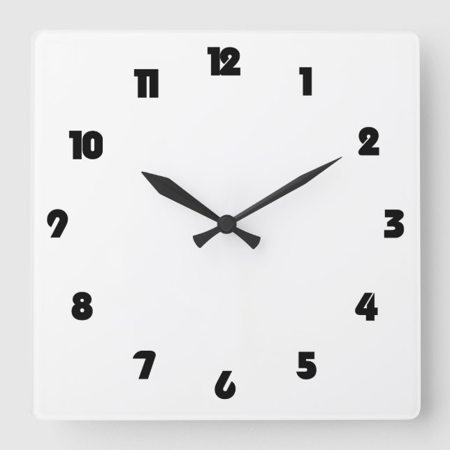 Horloge Carrée Numéros noirs gras sur wccn blanc (Recto)