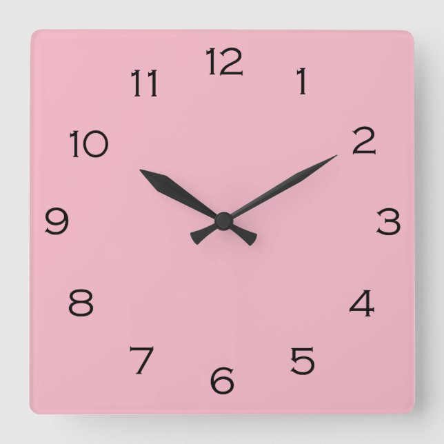 Horloge Carrée Numéros noirs sur wccn rose (Recto)