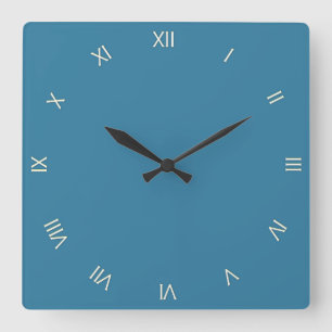 Horloge Carrée Numéros romains bleus Astral solide