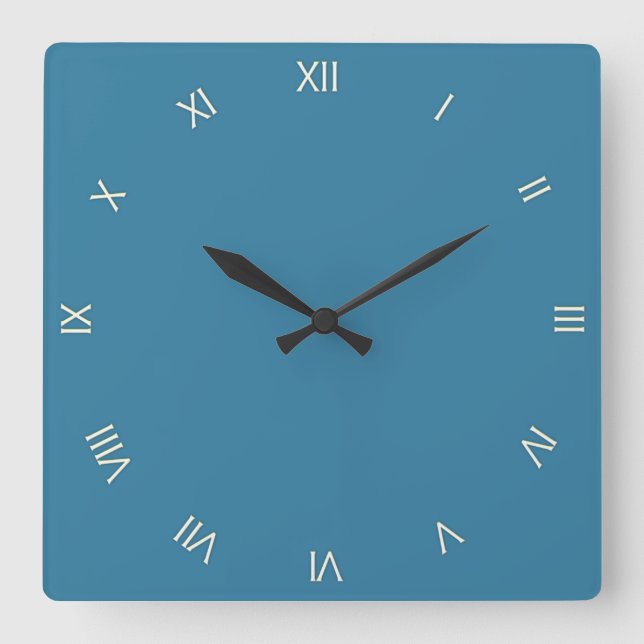 Horloge Carrée Numéros romains bleus Astral solide (Recto)