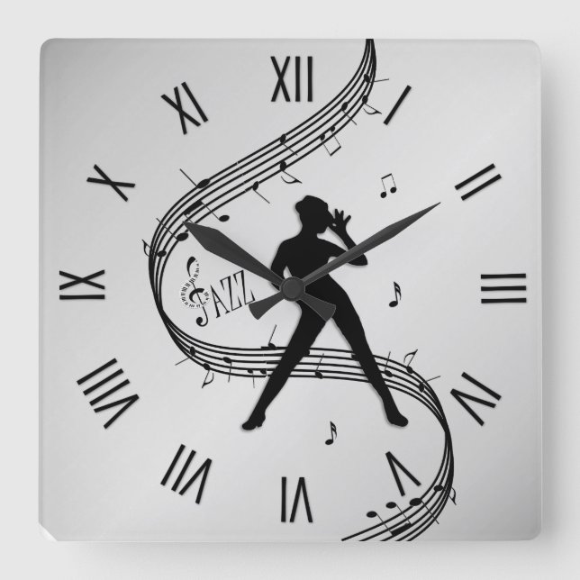Horloge Carrée Numéros romains Jazz Dance Argent (Recto)