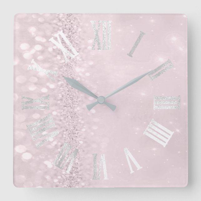 Horloge Carrée Numéros romains Silver rose Blush Green Parties sc (Recto)