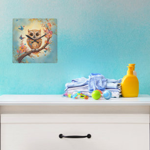 Horloge Carrée Nurserie du bébé hibou