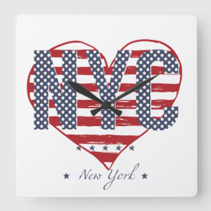 Horloge Carrée NYC American Flag Heart