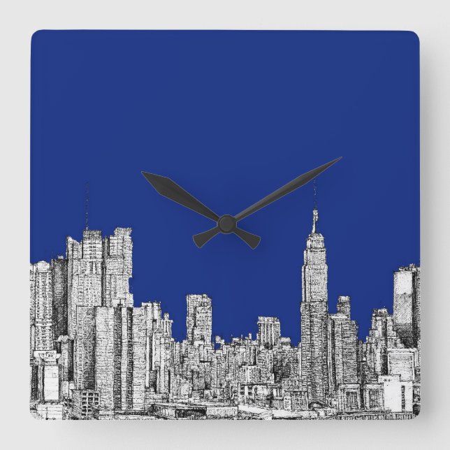 Horloge Carrée NYC encre bleu royal (Recto)