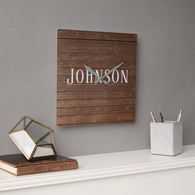 Horloge Carrée oak with family name (Bureau)