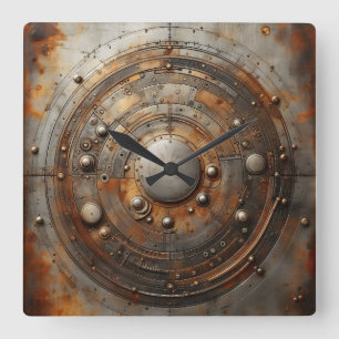 Horloge Carrée objet en acier rouillé