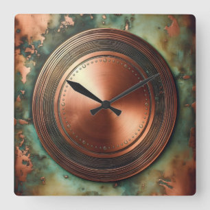 Horloge Carrée objet en cuivre et patine