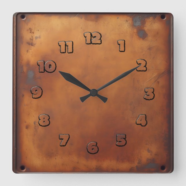 Horloge Carrée objet en rouille rouge (Recto)
