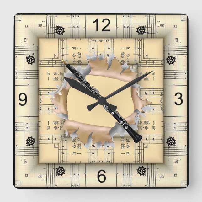 Horloge Carrée Oboe ~ Bref Through ~ Strange Sheet Music ~ (Recto)