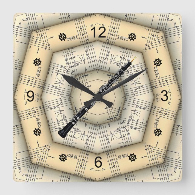 Horloge Carrée Oboe ~ Design musical étrange ~ Unique ~ (Recto)