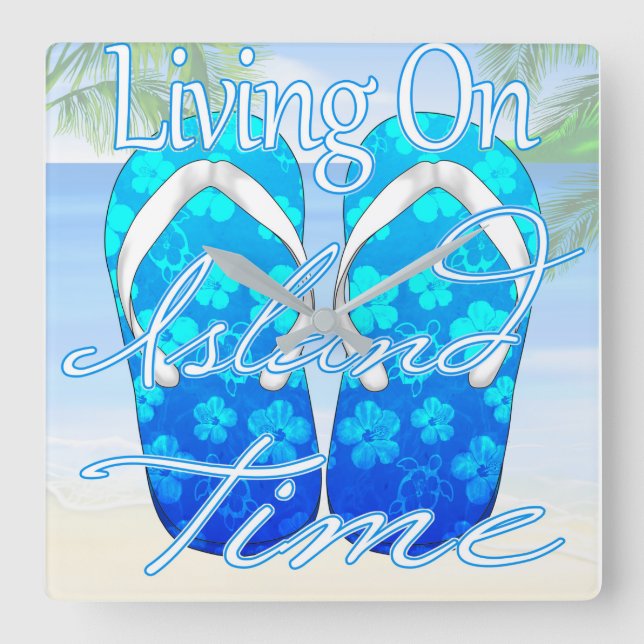 Horloge Carrée Ocean Blue Island Time (Recto)