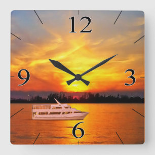 Horloge Carrée Ocean Sunset Yacht (garder ou retirer le yacht)