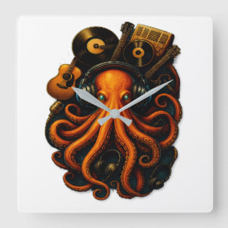 Horloge Carrée "Octopus Music Wall Clock - Steampunk Art Decor wi