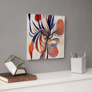 Horloge Carrée Oeuvre Abstraite moderne Boho